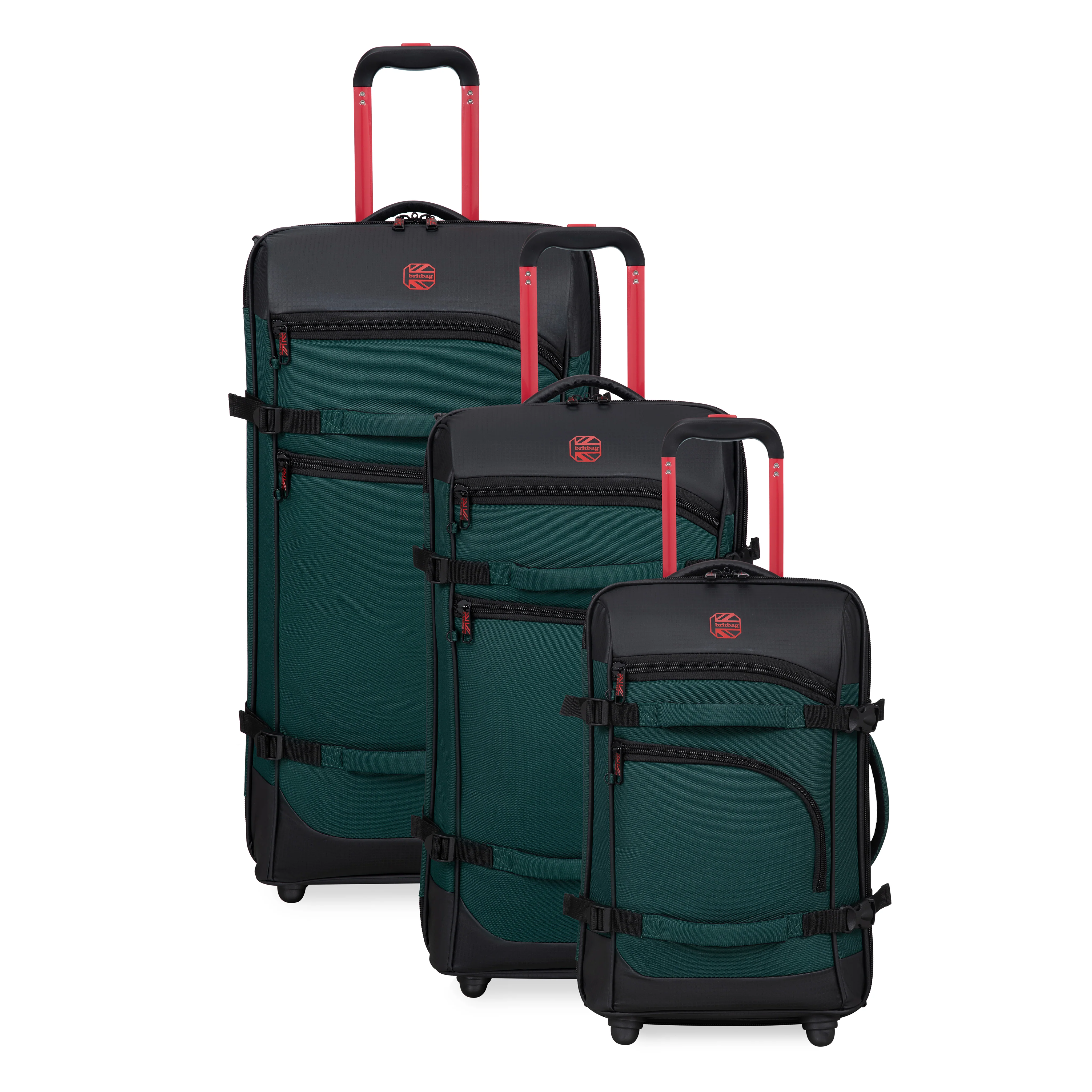 BRITBAG Persevering - 2-Wheel Duffle Bag 3pc Set (Rain Forest / Black) - Image 9